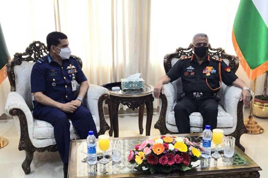 General Naravane with Air Vice Marshal Abul Bhashar of Bangladesh Air Force