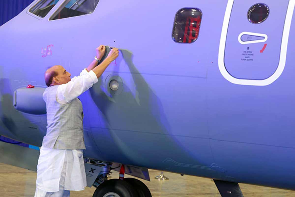 Defence Minister peforming Puja on IAF's Airbus C-295 Aircraft.