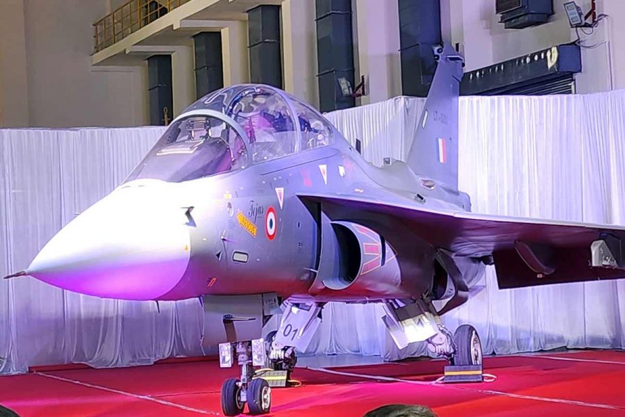 Twin-seater LCA Tejas Trainer Aircraft.