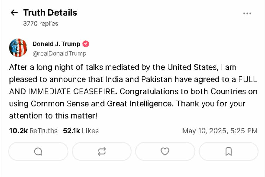 US President Donald Trump's Post on Truth Social.