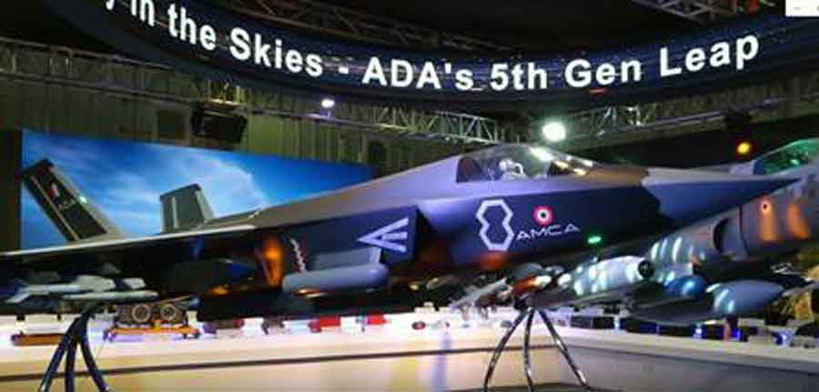 Full Scale Model of India's Advanced Medium Combat Aircraft at Aero India 2025.