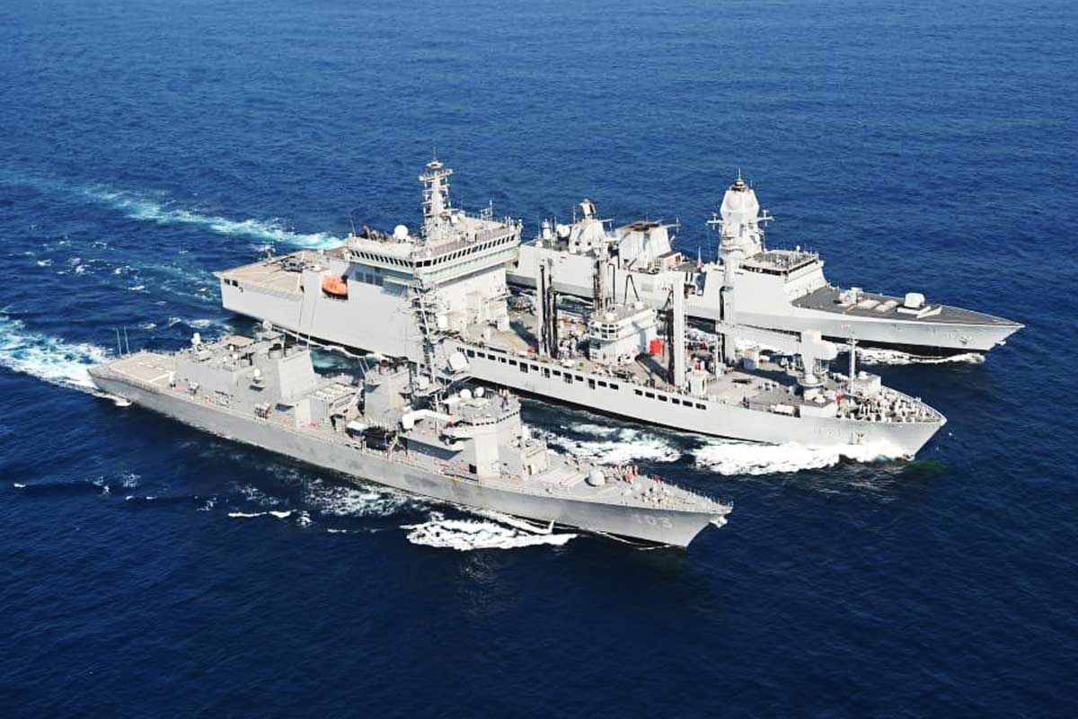 Naval ships at Indian Navy's Milan 2026 Naval Exercise.
