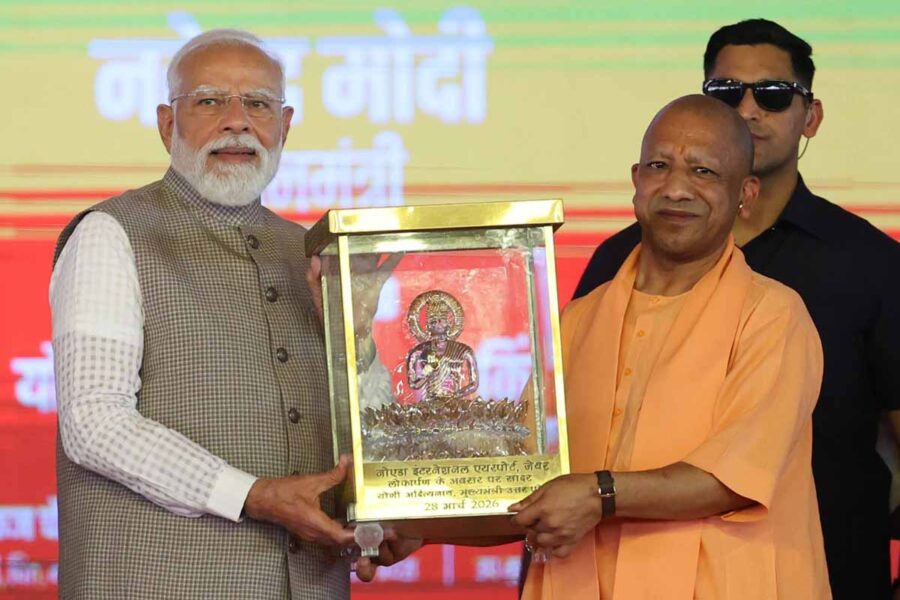 PM Modi with Uttar Pradesh Chief Minister Yogi Adityanath at the inauguration of Noida International Airport in Jewar. (March 28, 2026).