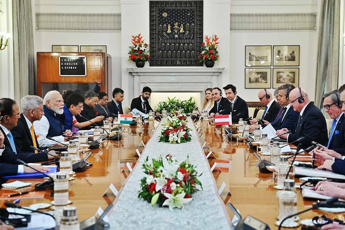 India Prime Minister Narendra Modi with Austria Chancellor Christian Stocker in New Delhi. (April 16, 2026).