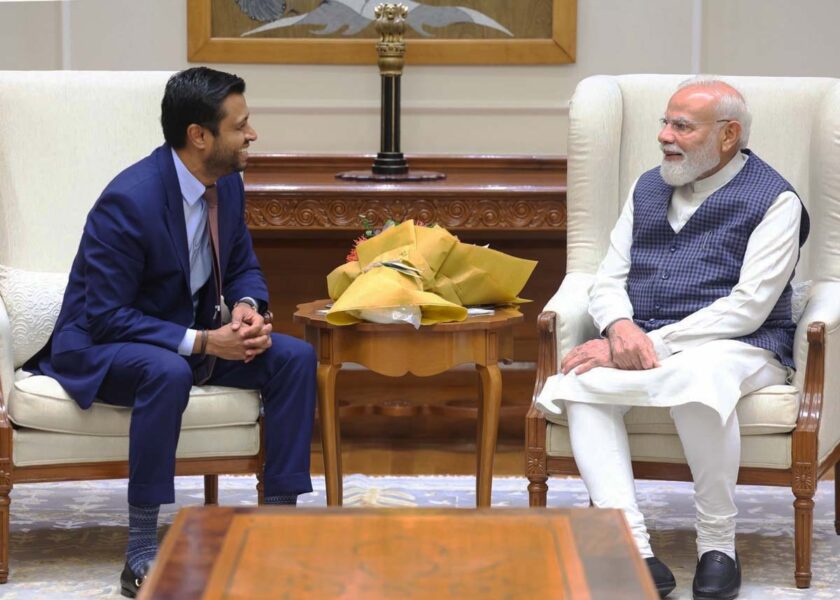PM Narendra Modi Airtrunk's Robin Khuda (L) in New Delhi. 05.06.2026.