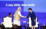 India PM Narendra Modi (L) with Japan PM Sanae Takaichi (R) in New Delhi on July 02, 2026.