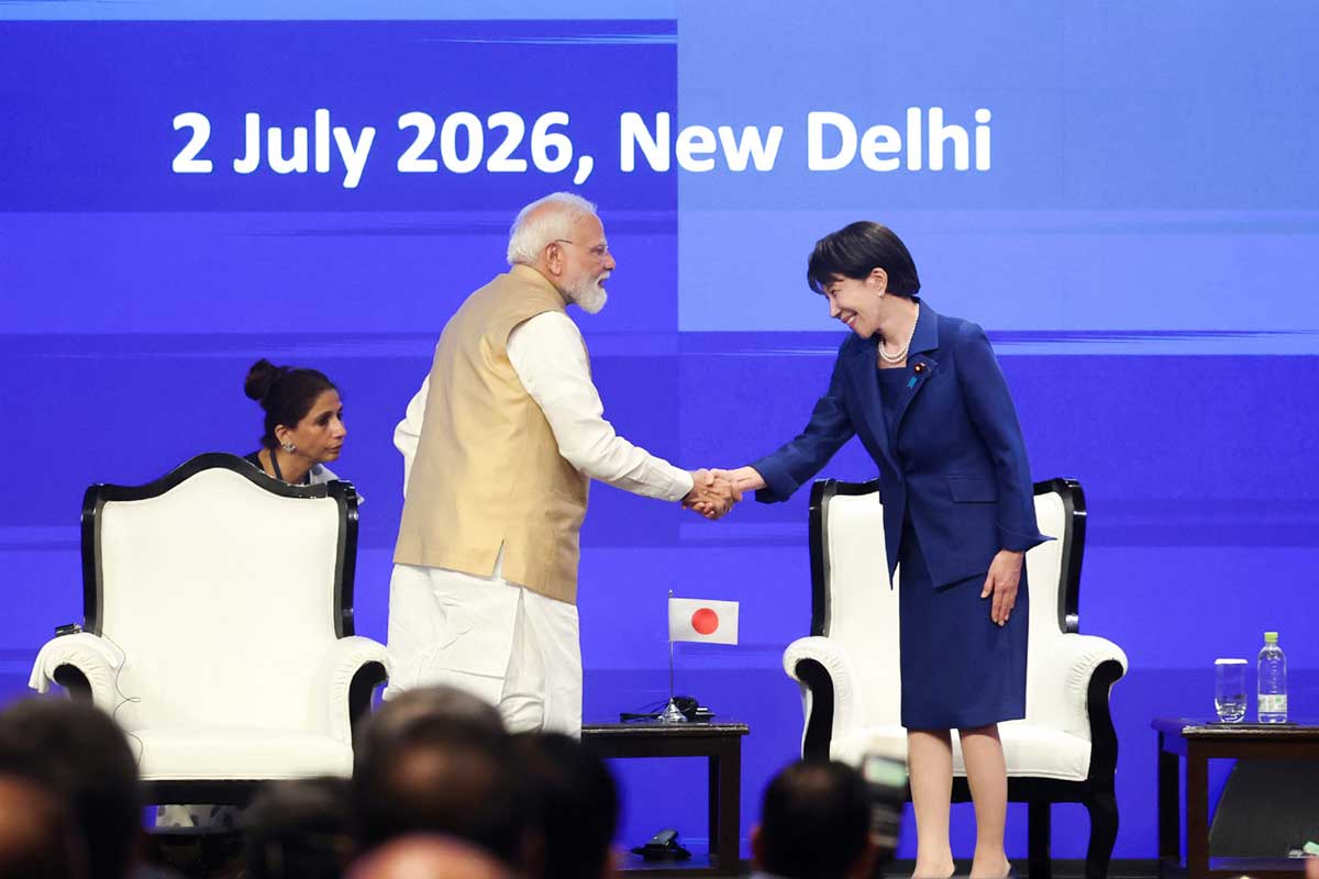 India PM Narendra Modi (L) with Japan PM Sanae Takaichi (R) in New Delhi on July 02, 2026.