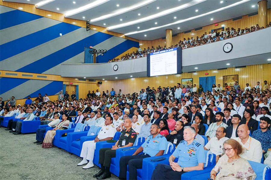 Defence Minister Rajnath Singh addressing AFHQ Civilian Services Day.